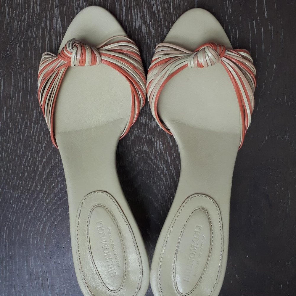 Bruno Magli leather heeled sandals in creme/white